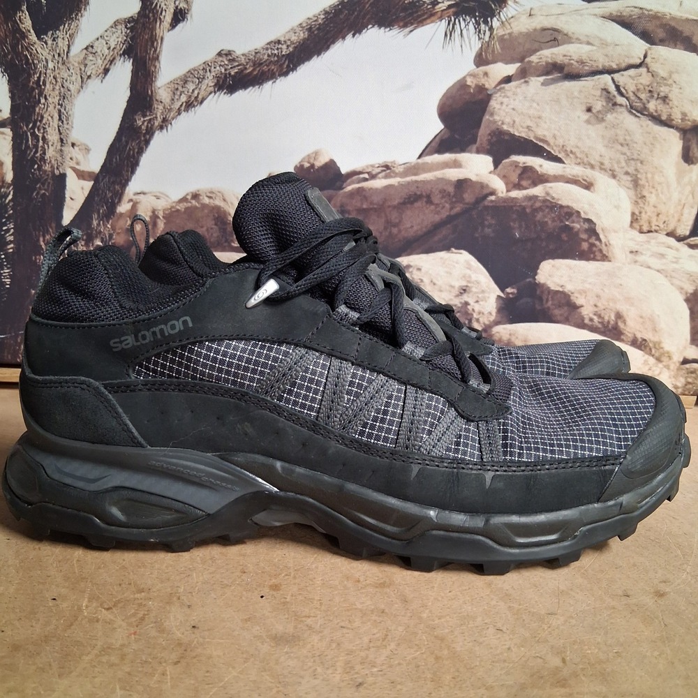 Salomon Mens Black Contagrip Ripstop Suede Low Top Hiking Trail Shoes Mens 9.5